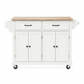 Desserte de cuisine à roulettes avec 2 tiroirs et 4 portes en MDF peint blanc plan de travail en bois chêne clair 118 cm x 46 cm x 90 cm blanc chêne clair noir