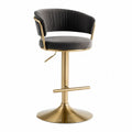 Tabouret de bar réglable pivotant avec dossier en tissu noir et base en métal doré 55 cm x 52 cm x 88-108 cm
