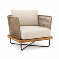 Fauteuil de jardin avec coussins en corde polyester et bois massif structure métal noir 90 x 82 x 78 cm beige