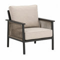 Fauteuil de jardin avec accoudoirs 76 x 78 x 88 cm en aluminium peint noir corde polyester taupe coussins beige