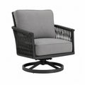 Fauteuil de jardin pivotant 76 x 78 x 88 cm en aluminium peint noir corde polyester gris et coussins gris