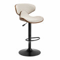 Tabouret de bar réglable pivotant avec dossier ergonomique en tissu beige base en métal noir et bois 55 cm x 52 cm x 88-108 cm