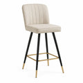 Tabouret de bar avec dossier rembourré en tissu beige et pieds en métal noir avec repose-pieds doré 48 cm x 52 cm x 95 cm