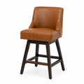 Tabouret de bar avec dossier en cuir synthétique cognac et structure en bois massif avec clous décoratifs 52 cm x 54 cm x 95 cm
