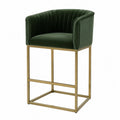 Tabouret de bar avec dossier et accoudoirs en velours polyester vert foncé piètement acier doré 61 x 54 x 101 cm