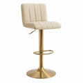 Tabouret de bar réglable pivotant avec dossier en tissu beige et acier doré 48 x 52 x 86 à 106 cm