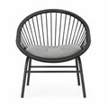 Fauteuil de jardin rond en acier peint noir corde polyester et coussin polyester gris 78 cm x 75 cm x 82 cm