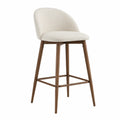 Tabouret de bar avec dossier assise bouclée écru bois d’hévéa teinté noyer 54 cm x 54 cm x 96 cm